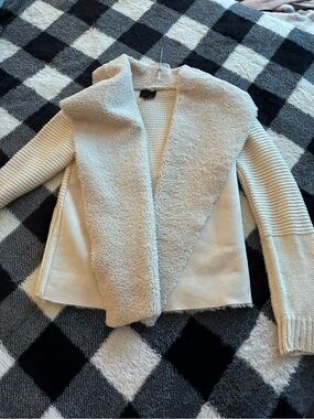 Vici Cream Faux-Sherpa Open Front Draped Cardigan